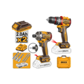 Taladro Percutor 12.7 mm (1/2 In) 66 N.m + Atornillador de Impacto Inalámbrico 20 V 2.0 Ah INGCO